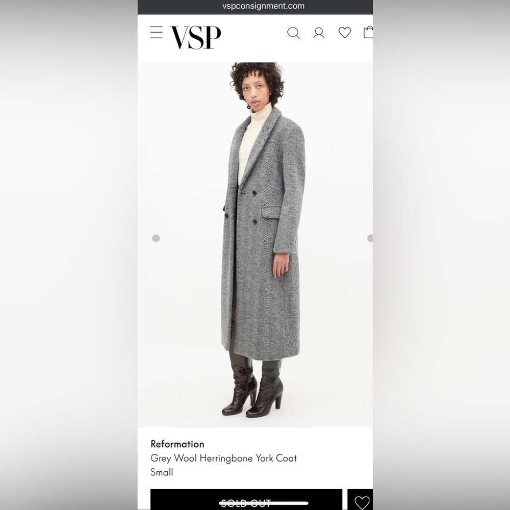 REFORMATION-Grey Wool Herringbone York Coat